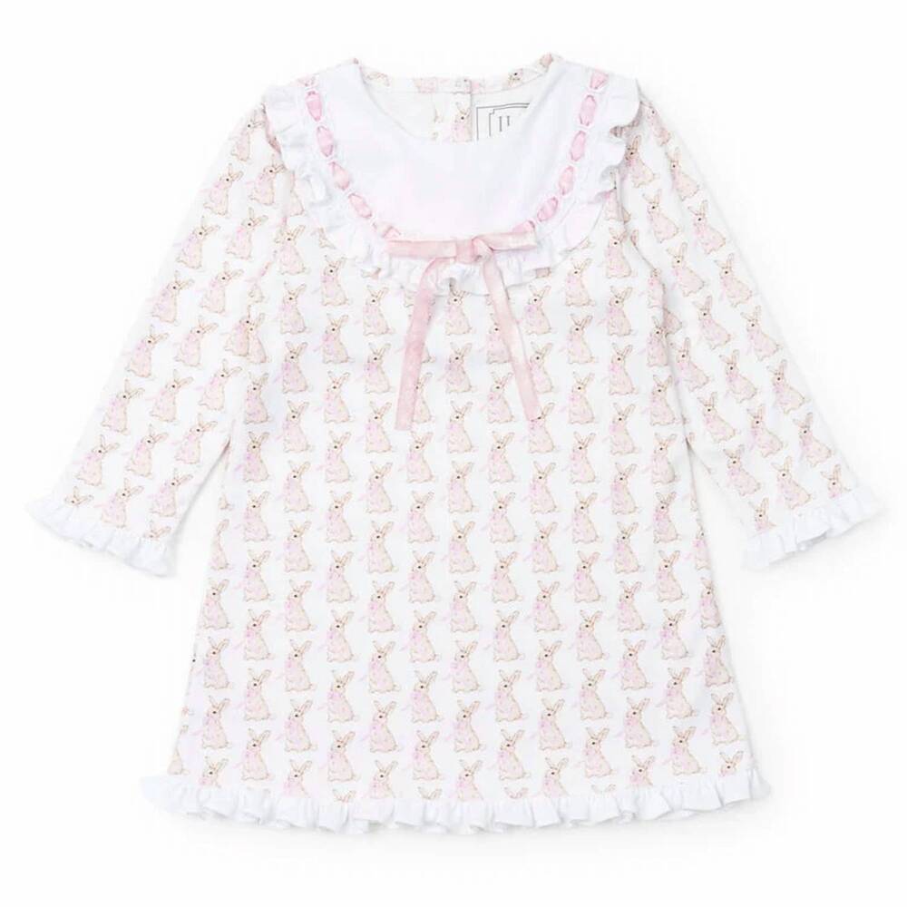 NEW LILA + HAYES kids' emersyn girls' lace trim dress in easter bunnies pink